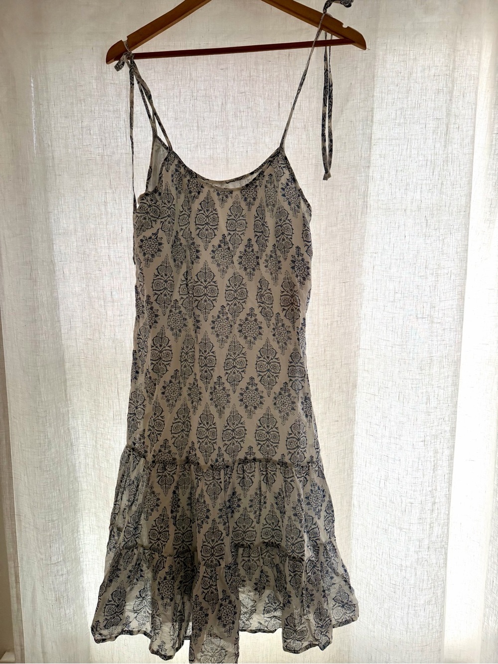 White and Navy Printed Tie-Strap Sundress